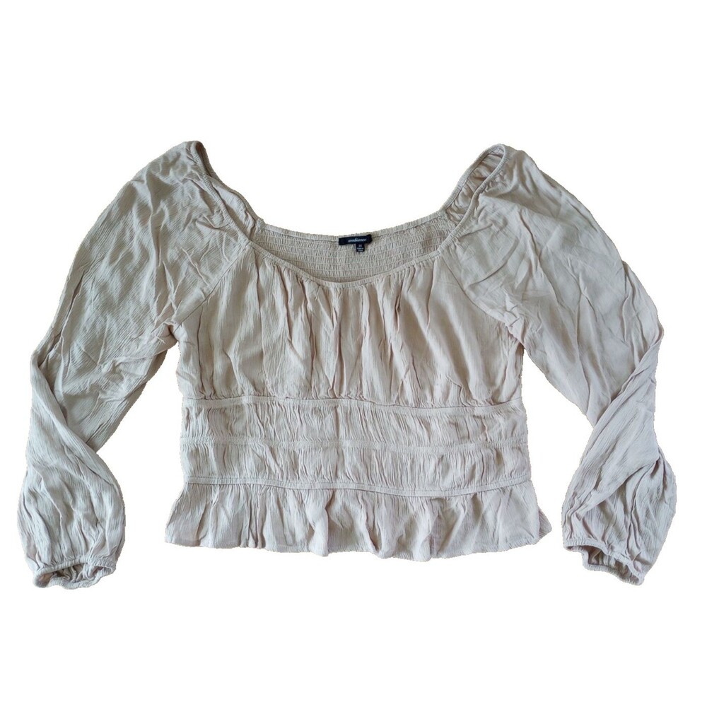 Ambiance 3X Smocked Milkmaid Shirt Top Long Sleeve Fairy Neutral Boho Beach